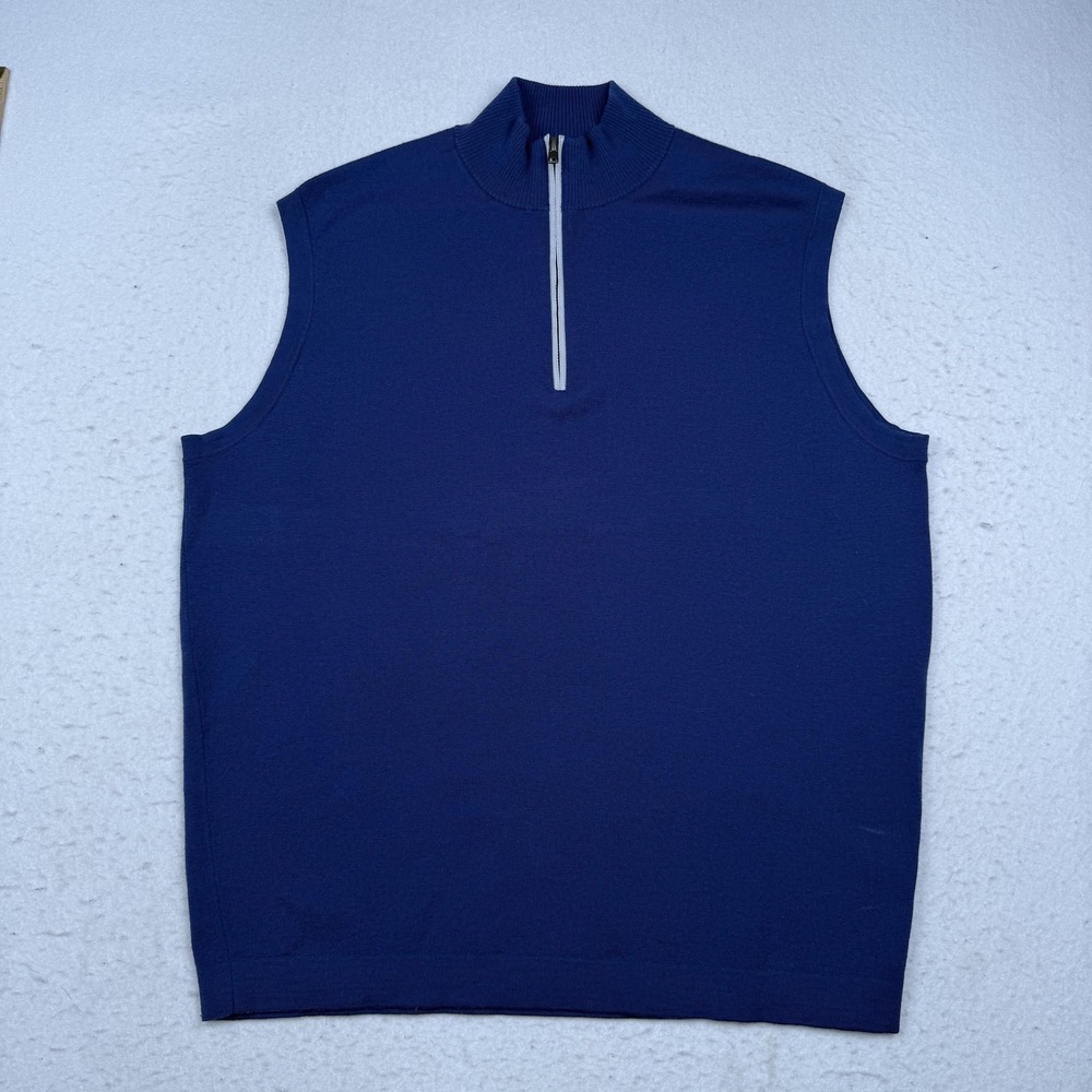 Peter Millar Sweater Vest Mens XL Blue Merino Wool Quarter Zip Golf Pullover